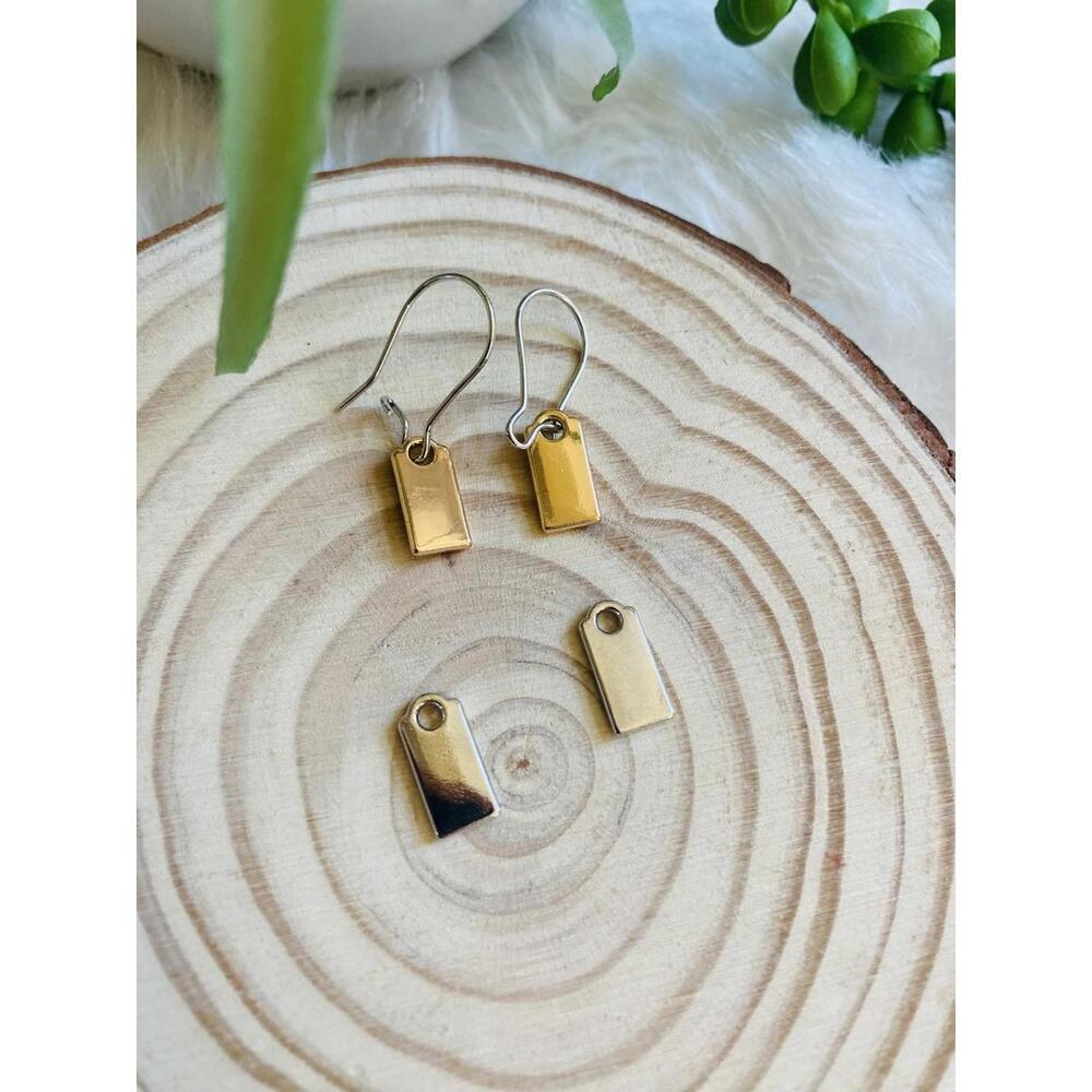 Small Gold And Silver Tone Rectangular Tag Earrin… - image 8